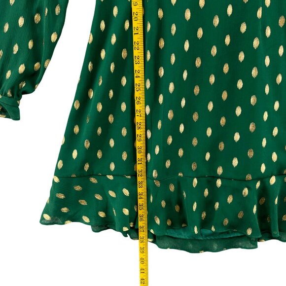 Hutch Confetti Chiffon Dress Emerald Green Gold Long Sleeve Cutout Sz 14 - Picture 10 of 15